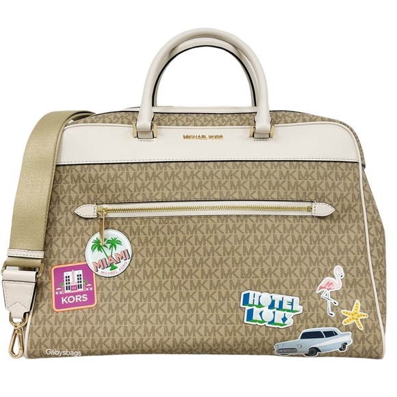 Michael Kors Jet Set Travel Large Weekender Light Cream MK Signature Miami - Picture 2 of 5